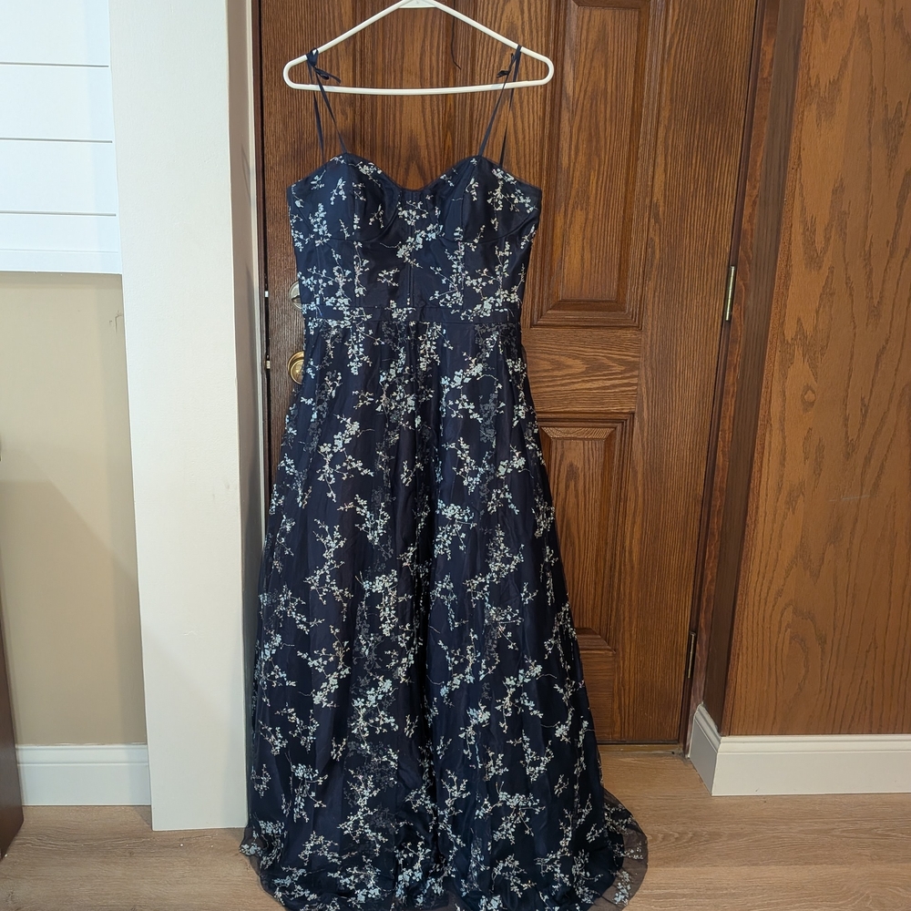 Blondie Nites Strapless Navy Floral Dress - Picture 2 of 5